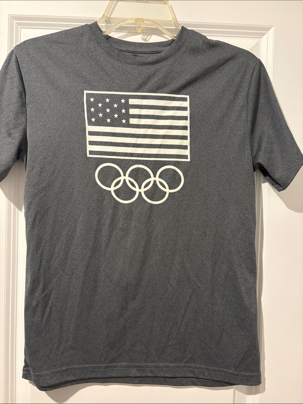 Youth Gray Short-Sleeve Tee with USA Flag & Olympic Rings